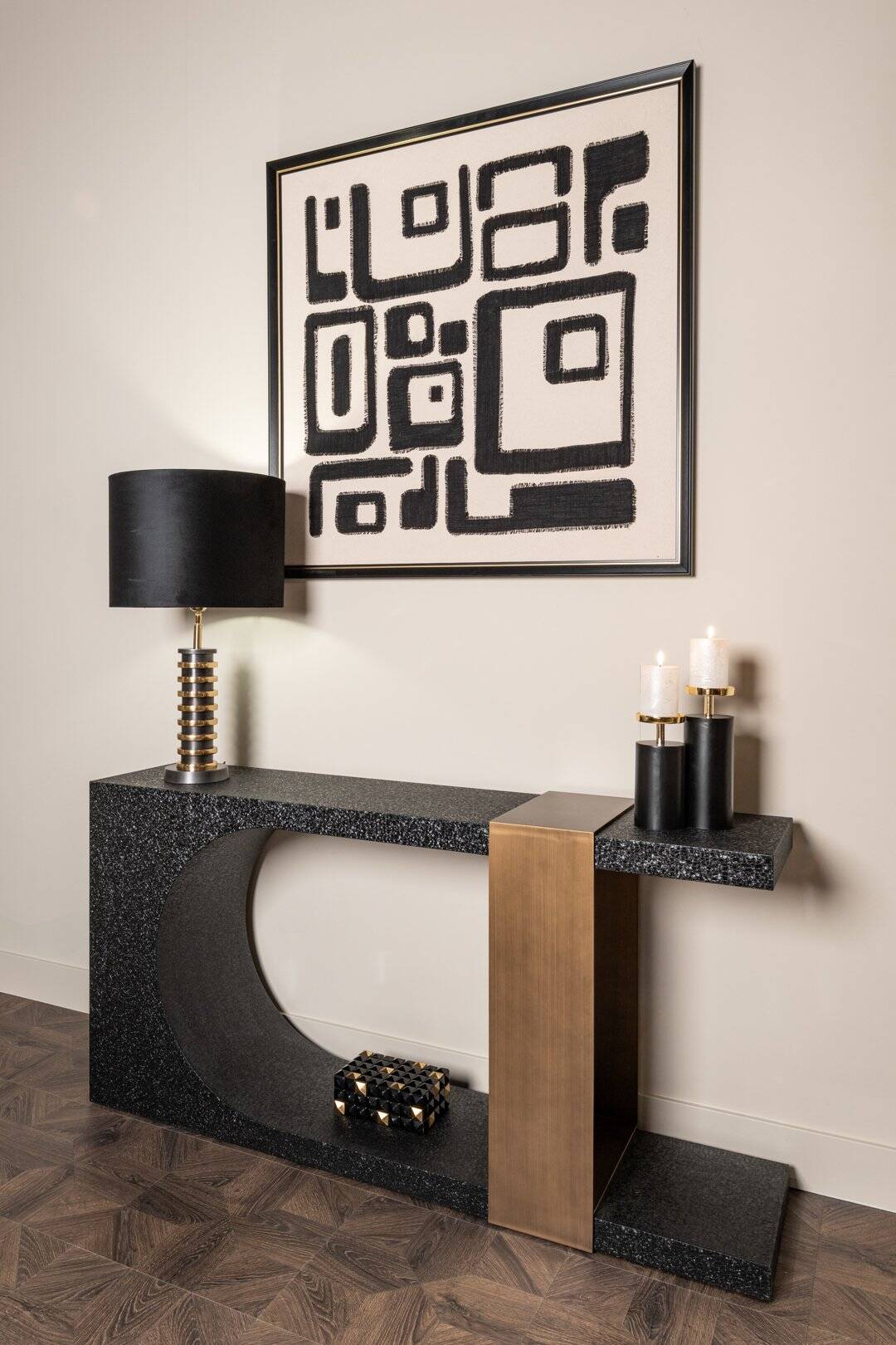 Konsole Alexander Jones Richmond Interiors 76/150/36 cm melns/zelts (Bazel)