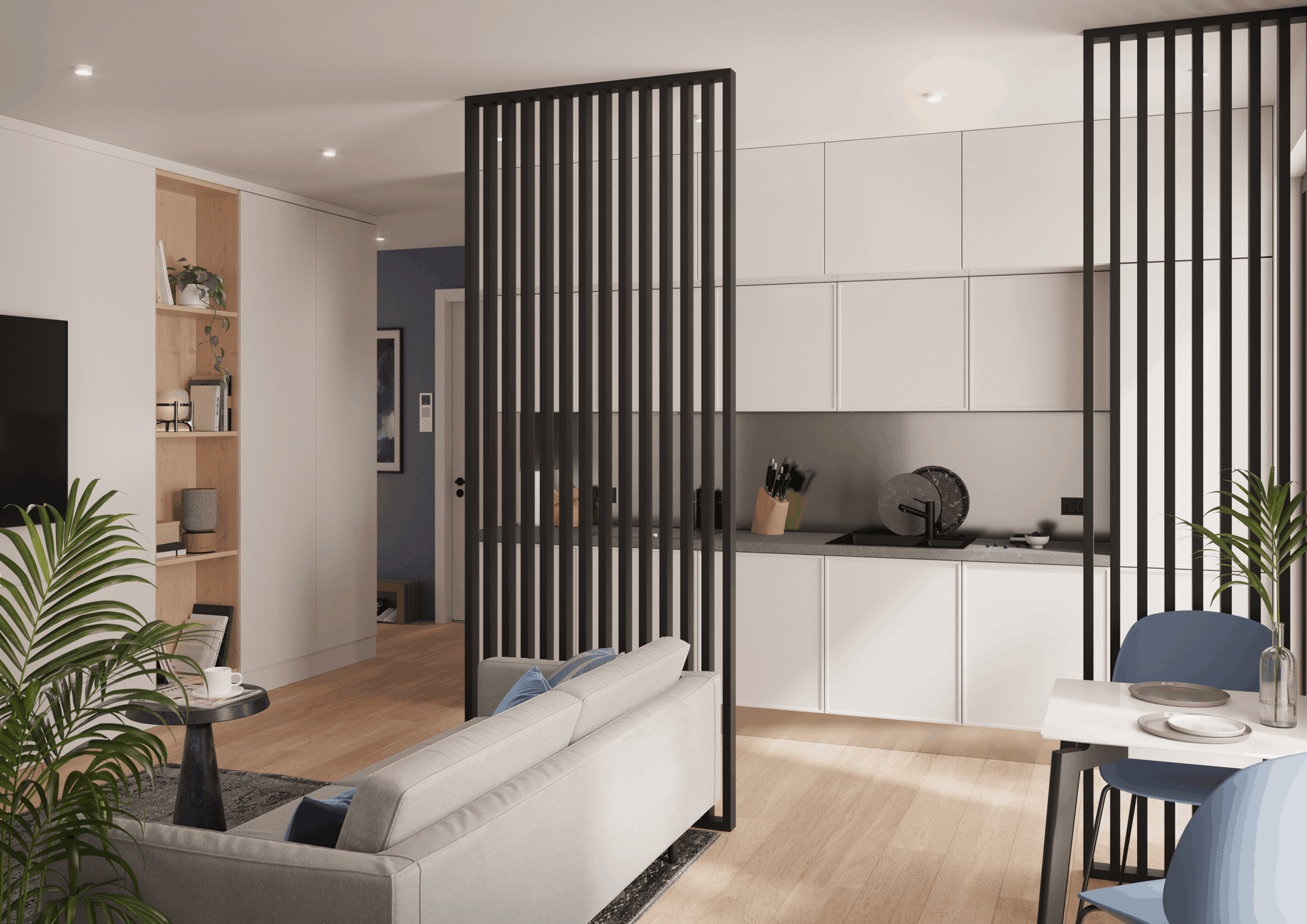 Lameļu starpsiena melns 59/99/147/203/267 cm /augstums pēc pasūtījuma - N1 Home