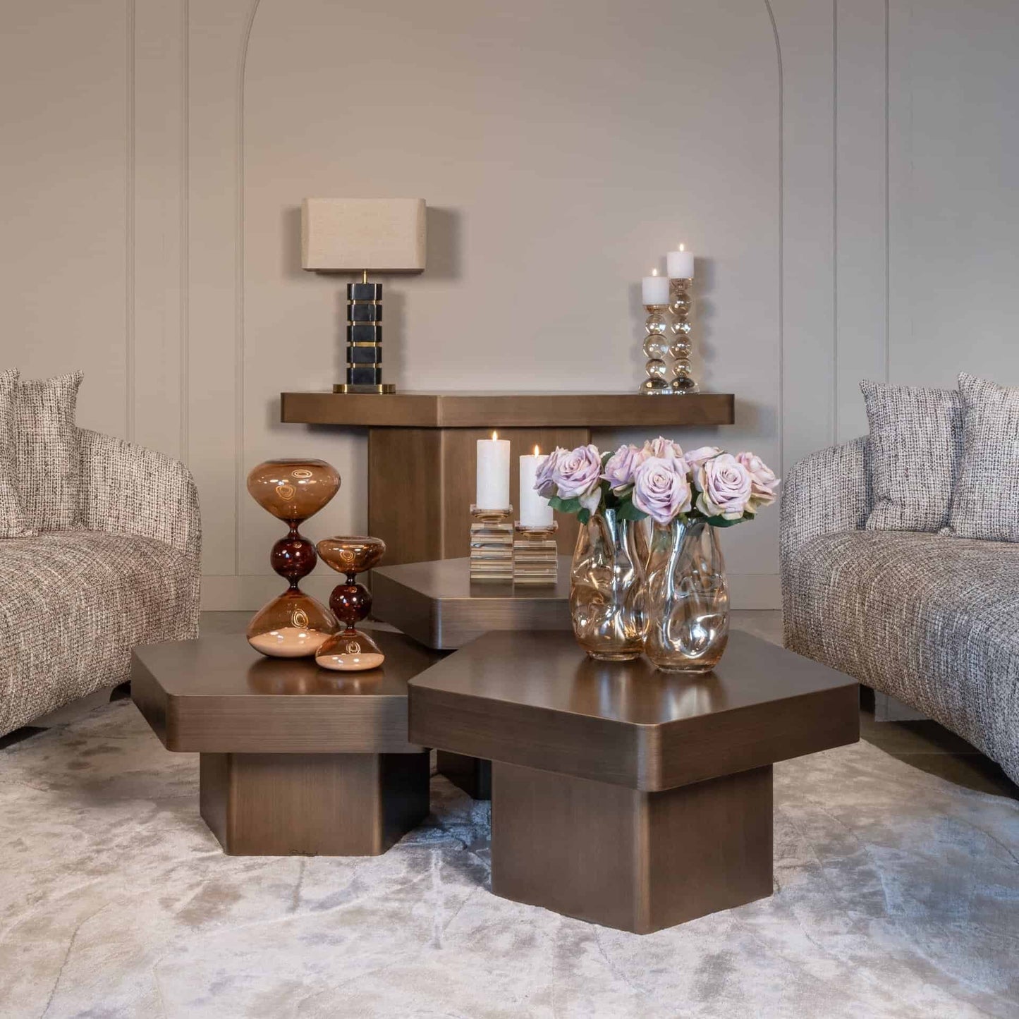 Konsole Hexa Richmond Interiors 75/150/40 cm brushed gold