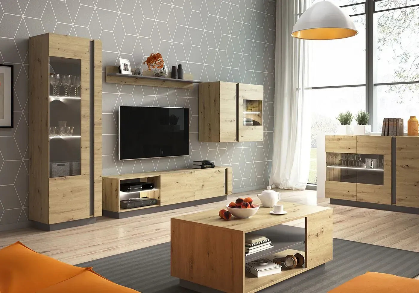 Vitrīnas skapis Arci 72/154/40 cm grafits/ozols - N1 Home