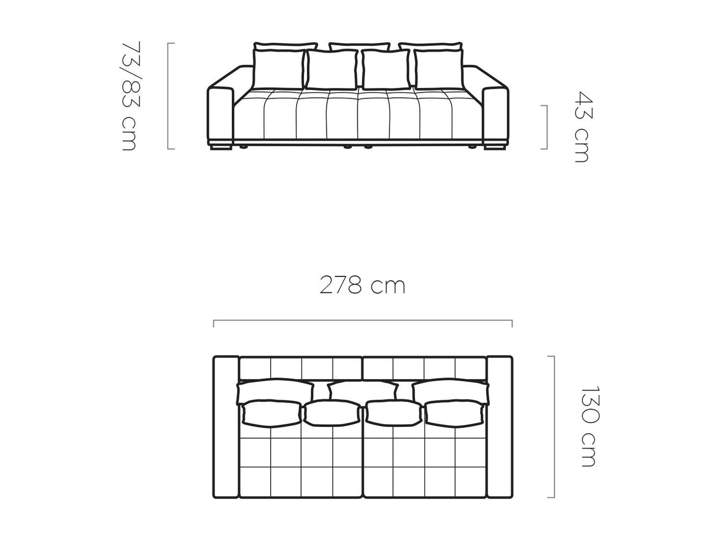 Dīvāns Mots 278/83/130 cm tumši pelēks - N1 Home