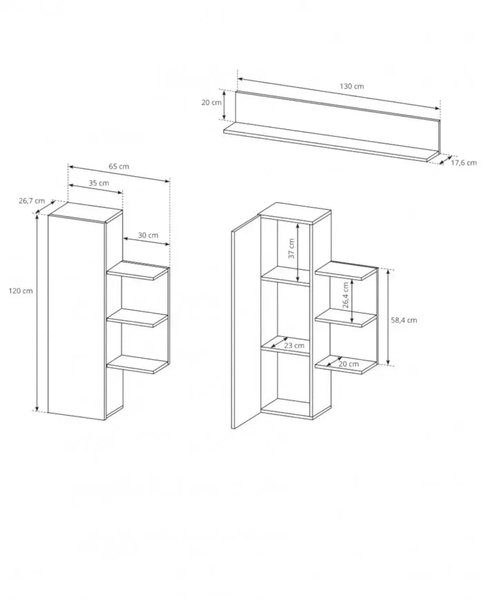 Komplekts Aliva 190/48/44 cm cm balts/ozols - N1 Home