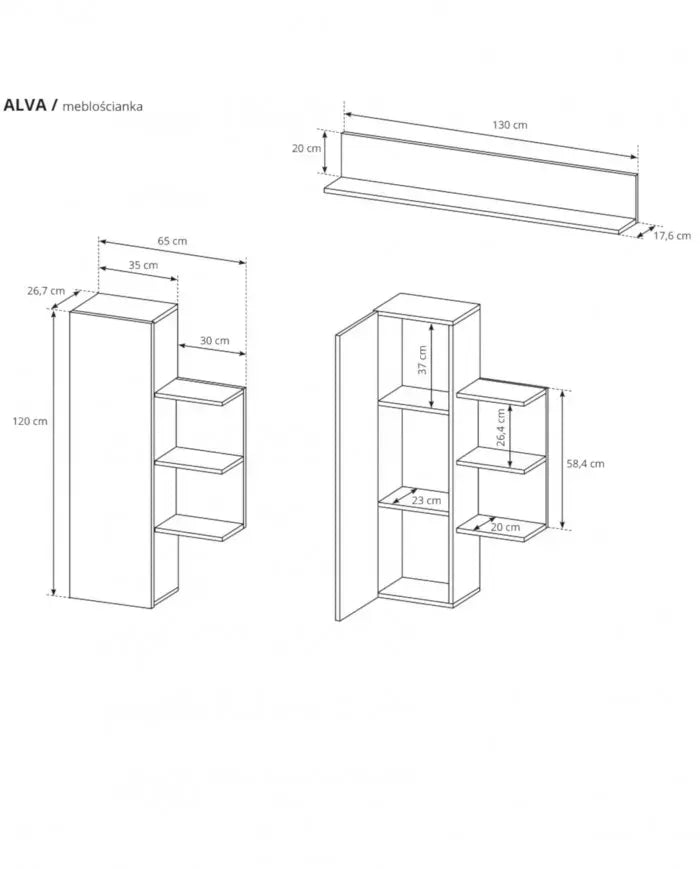 Komplekts Aliva 190/48/44 cm antracīts/ozols - N1 Home