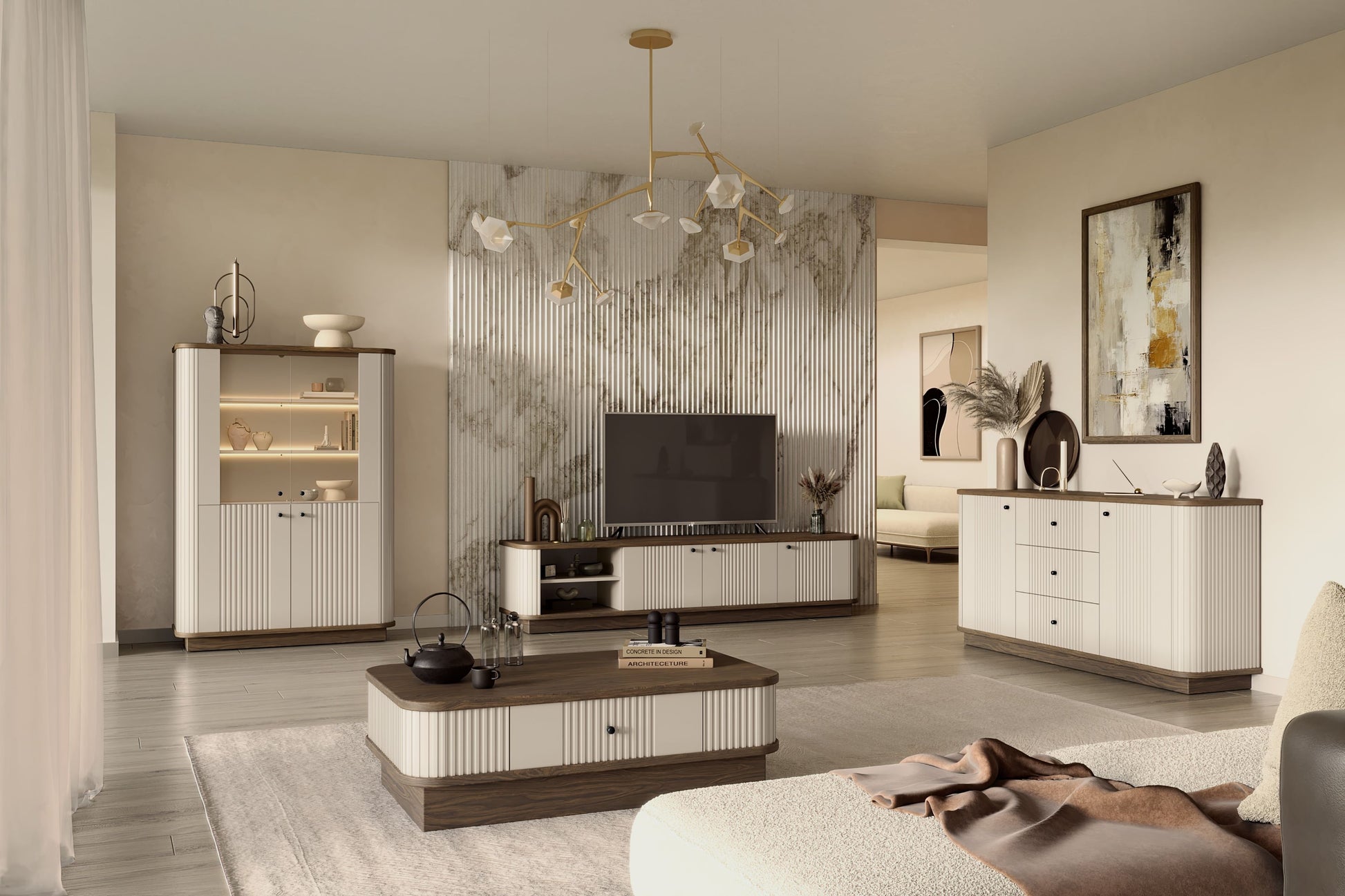 Kafijas galdiņš Vespa 103/32/60 cm kašmirs/rieksts/zelts - N1 Home