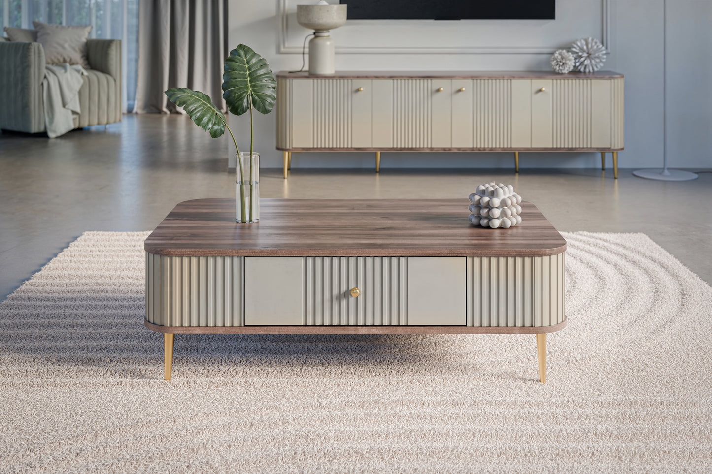 Kafijas galds  Vespa 103/35/60 cm kašmirs/rieksts/zelts - N1 Home