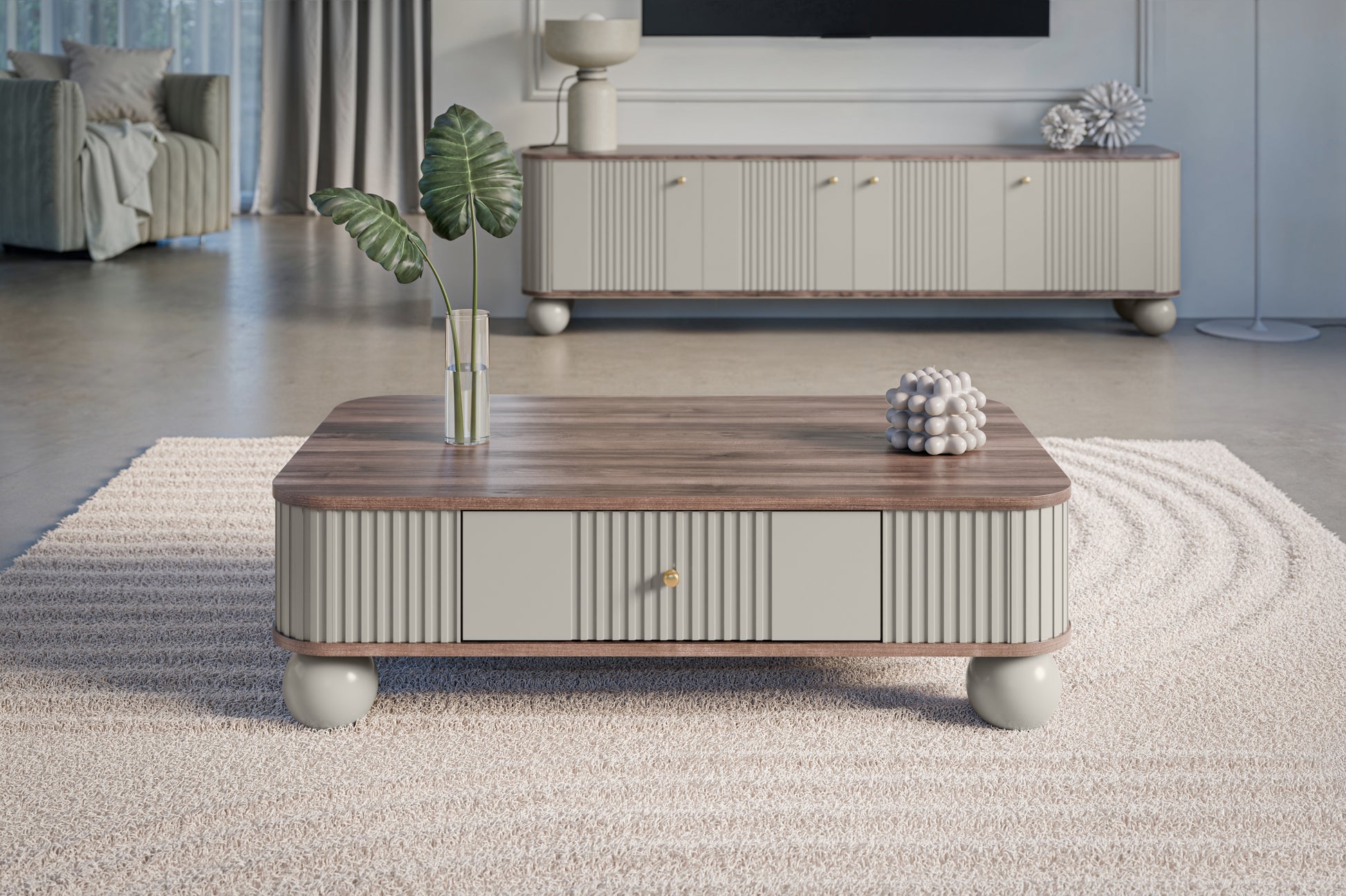 Kafijas galds  Vespa 103/32/60 cm kašmirs/rieksts/zelts - N1 Home