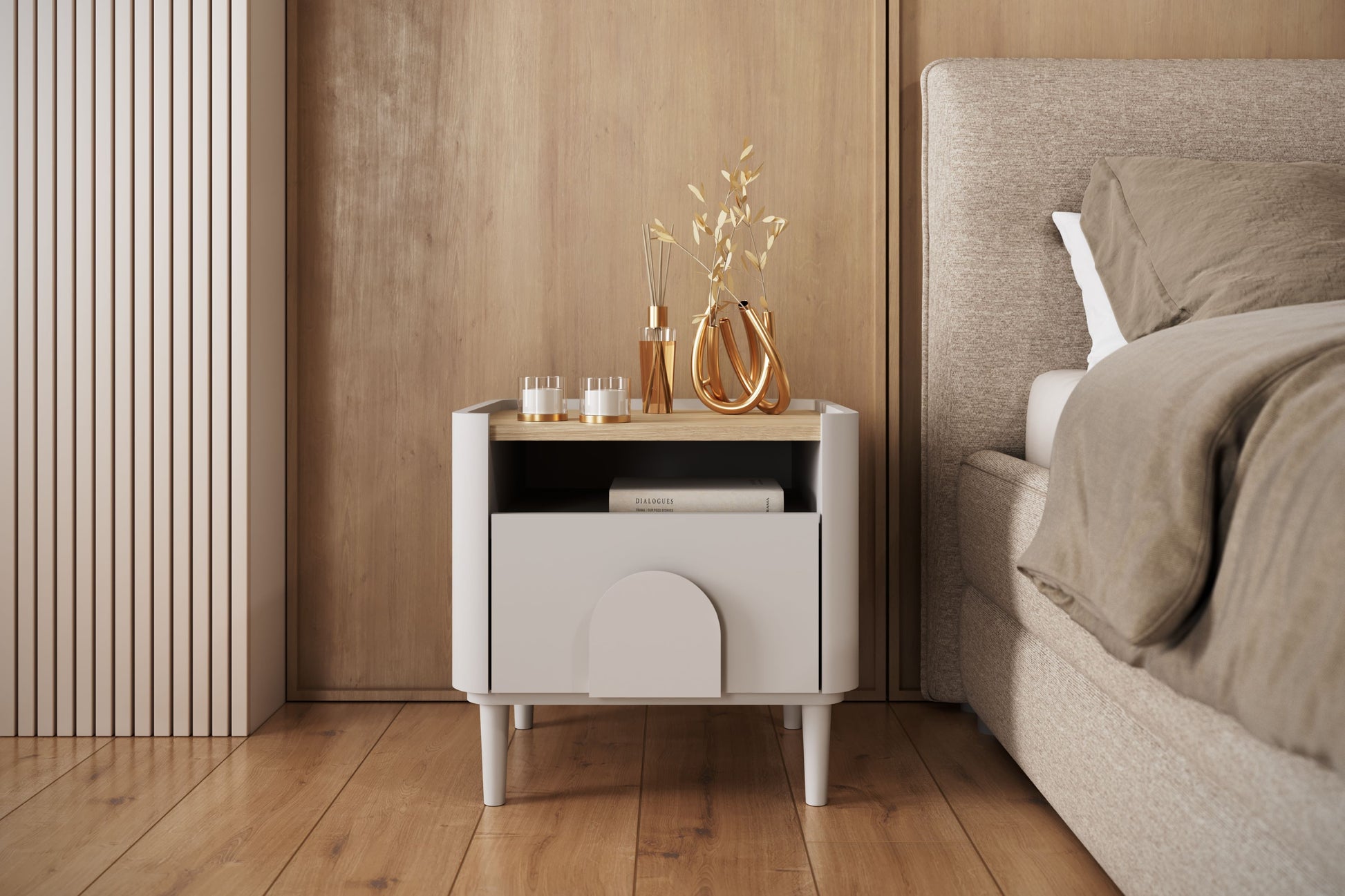 Naktsgaldiņš Amil 48/48/48 cm Kašmirs / Eļļots ozols - N1 Home