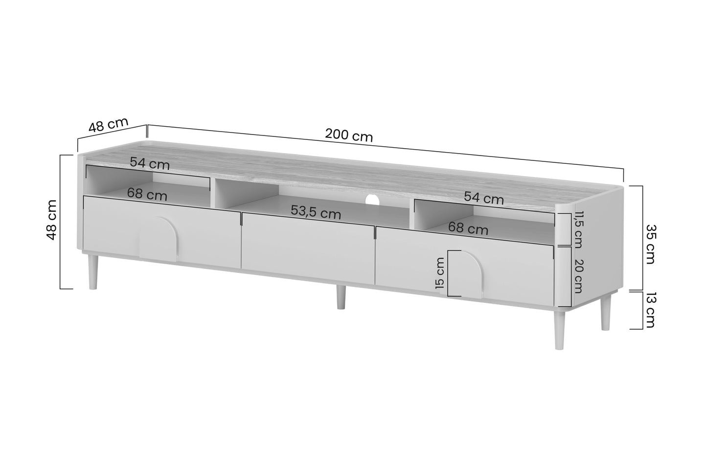 TV skapis Amil 200/48/48 cm Eikalipts / Baltijas kāpu ozols / Dabīgais ozols - N1 Home