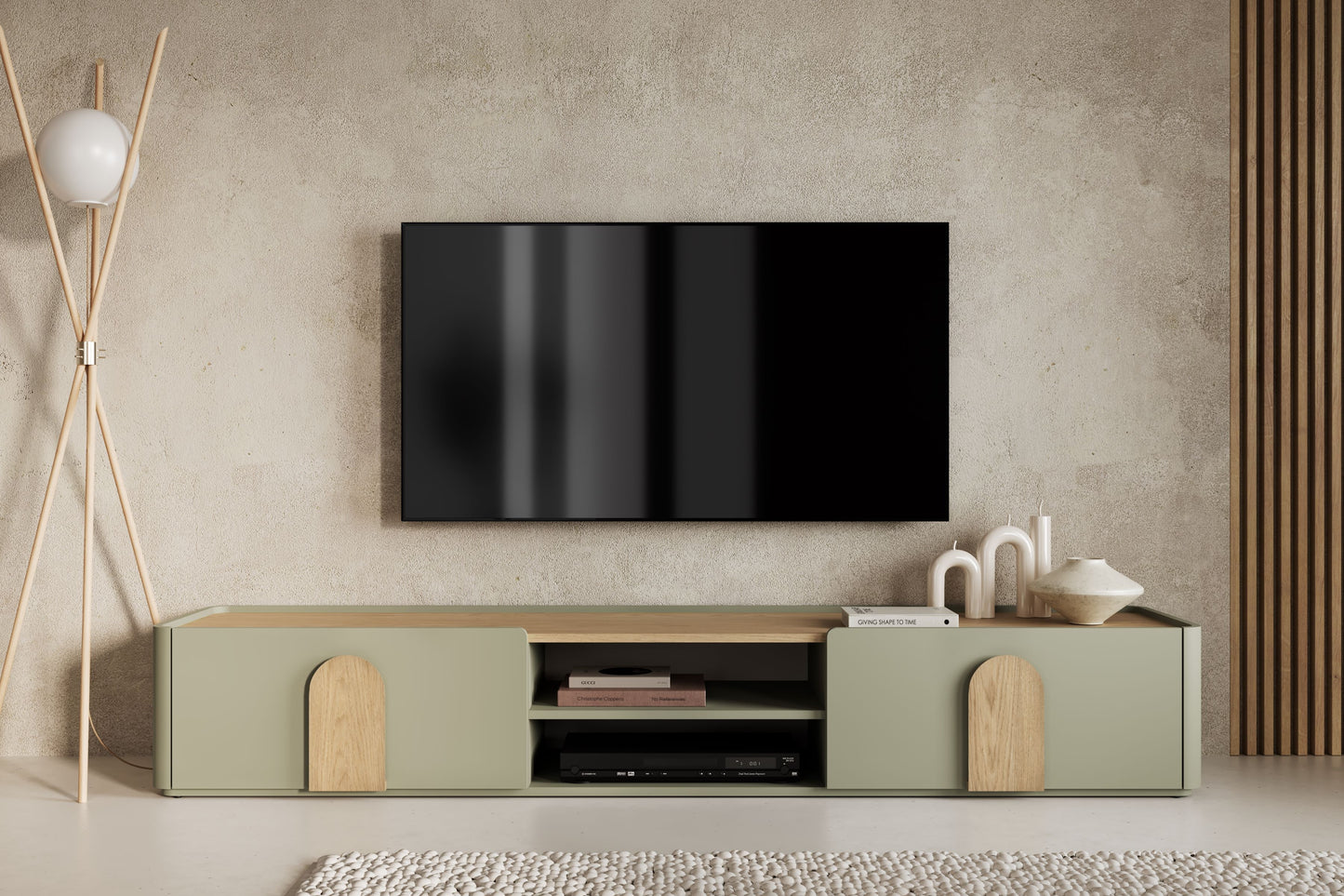 TV skapis Amil 220/35.5/48 cm Eikalipts / Baltijas kāpu ozols / Dabīgais ozols - N1 Home