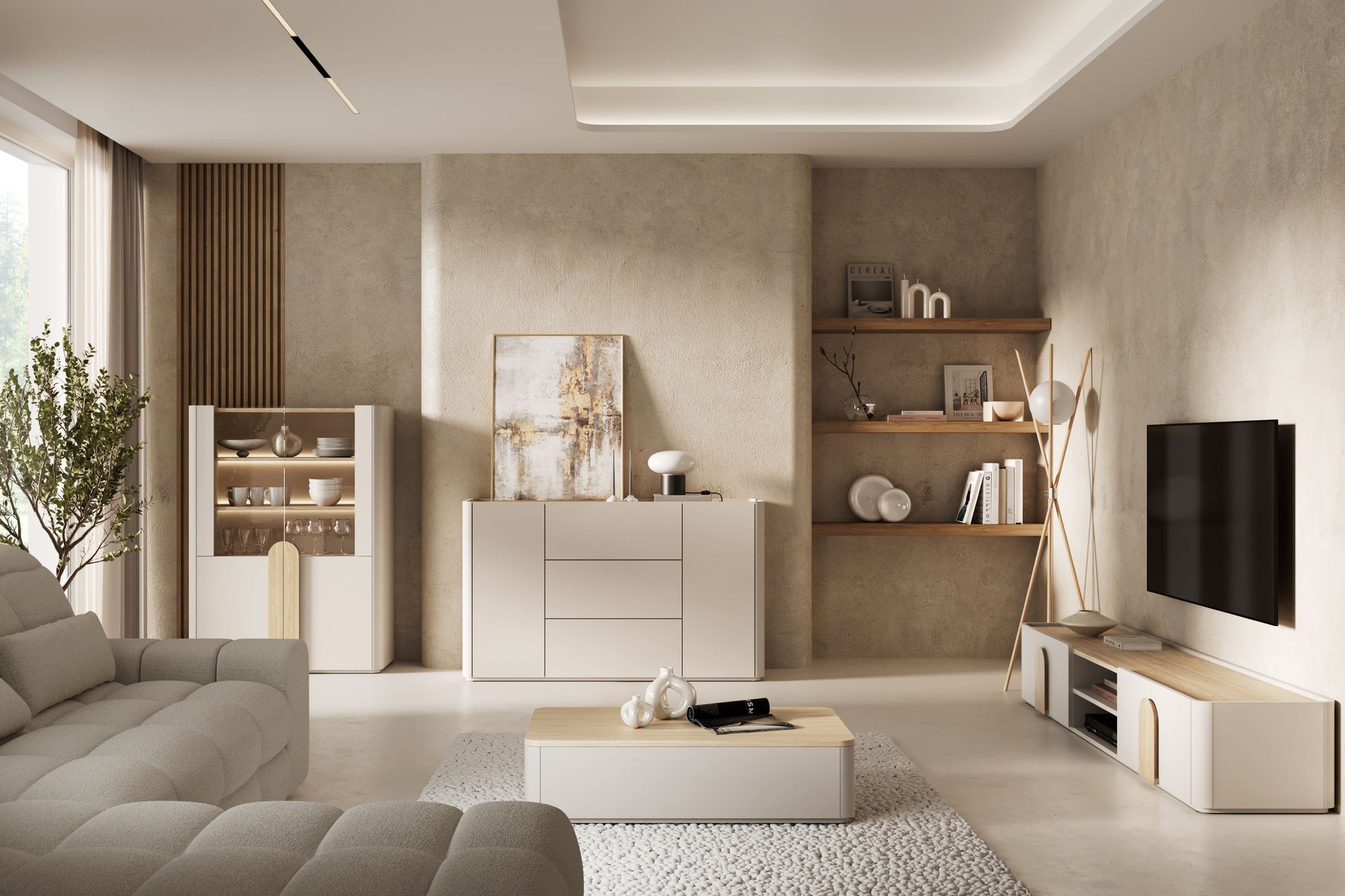 TV skapis Amil 220/35.5/48 cm Kašmirs / Eļļots ozols / Gaišs ozols - N1 Home