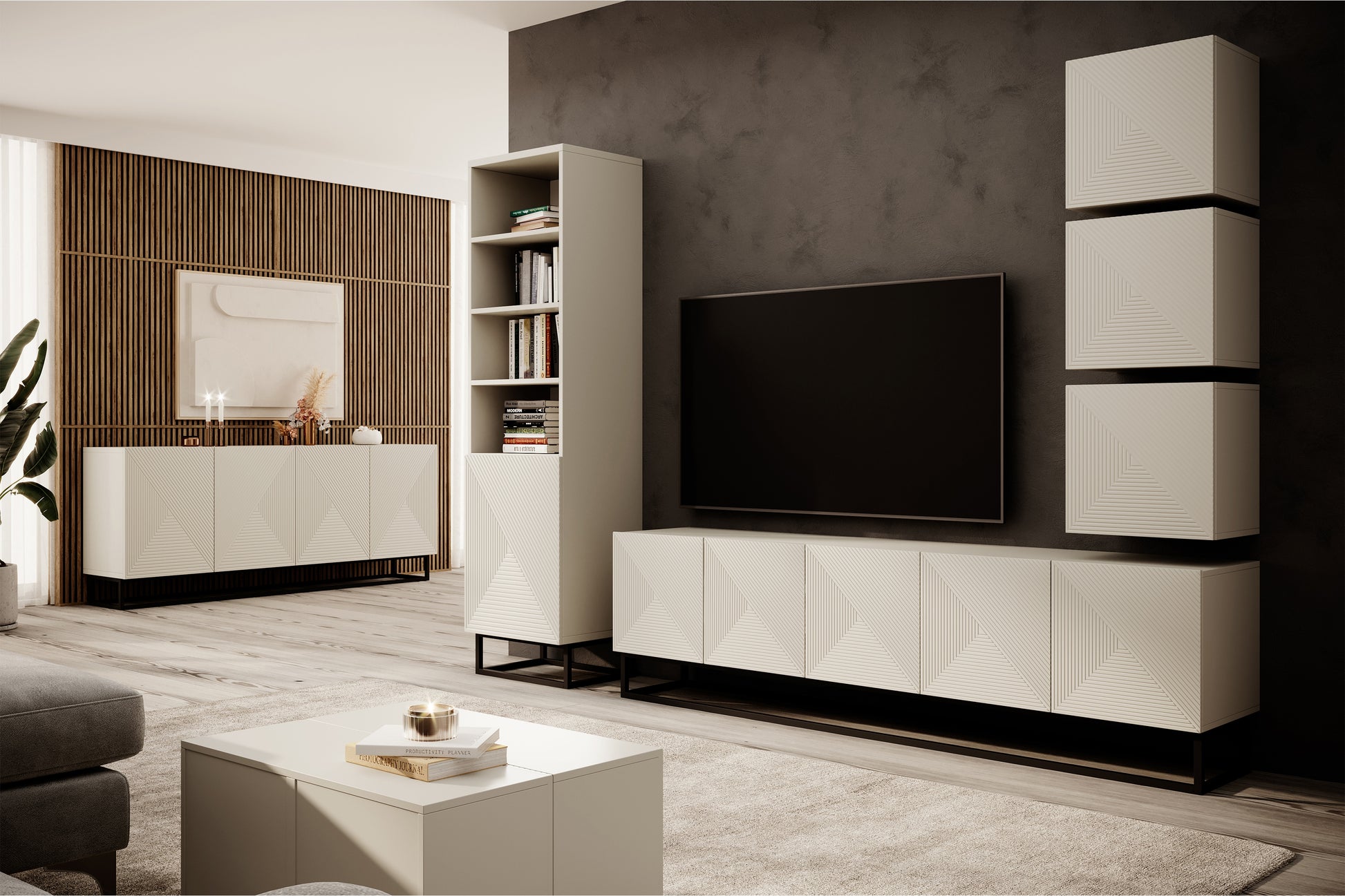 OSLO RTV kumode uz metāla kājām 200/56/40 cm kašmirs/melns - N1 Home