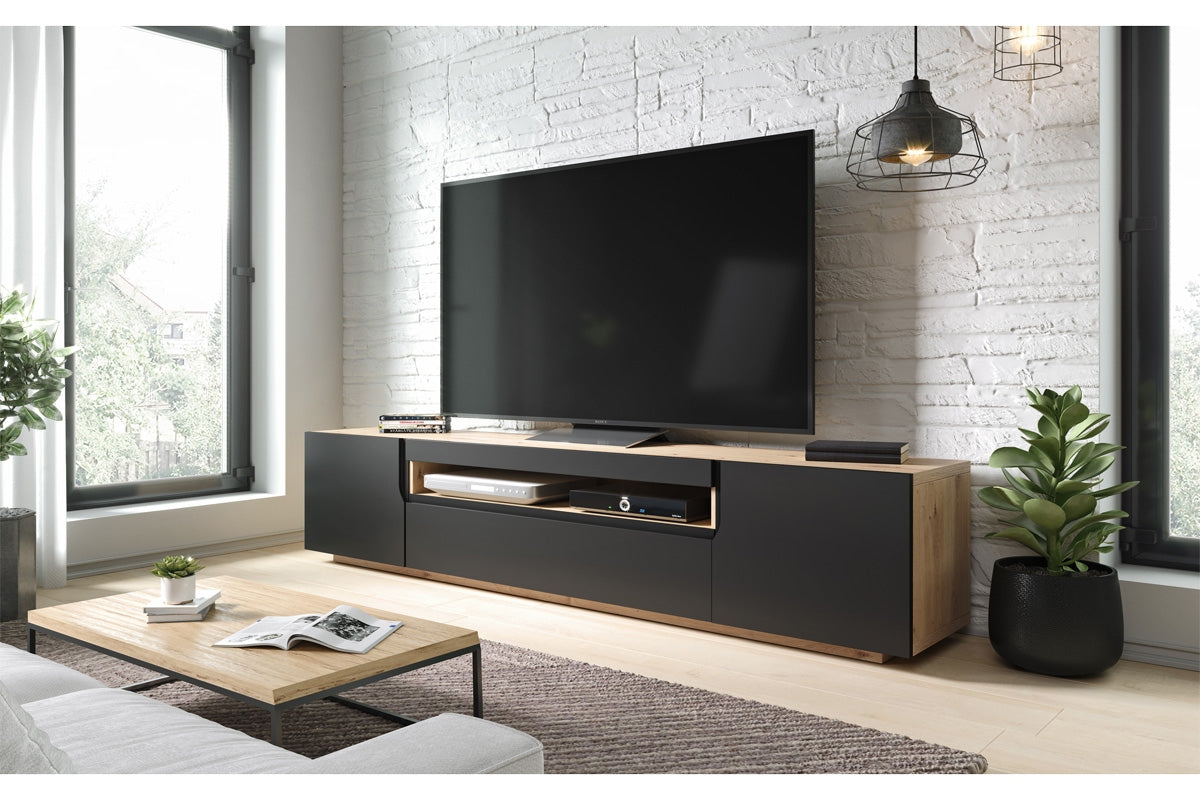 TV skapis LOFT 200/41/37 cm melns/dabīgs - N1 Home