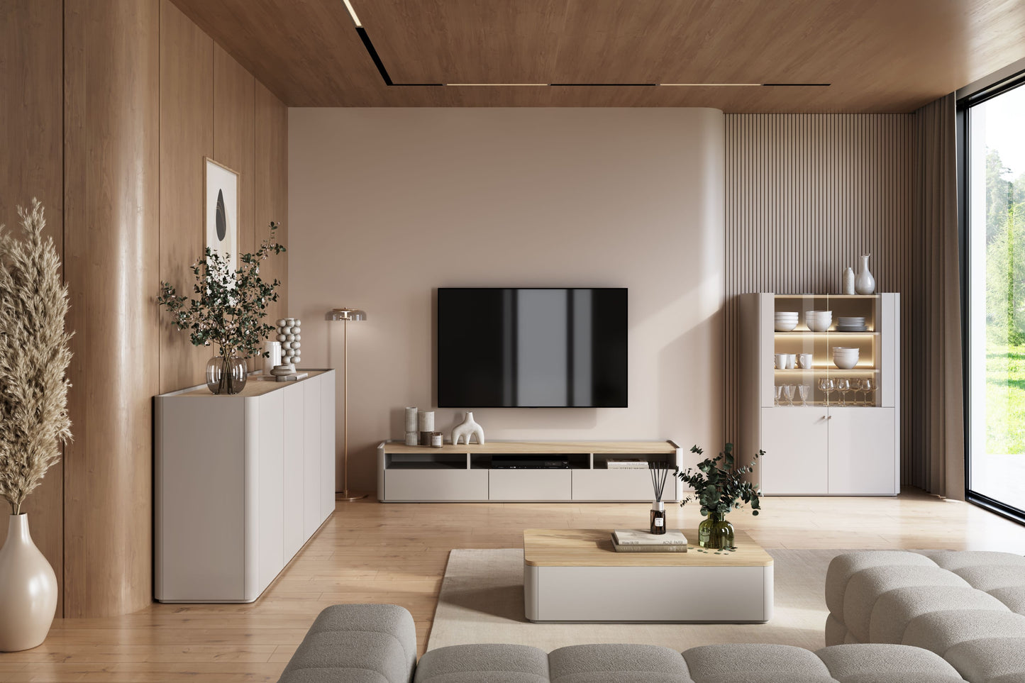 TV skapis Elva 200/35.5/48 cm Kašmirs / Eļļots ozols - N1 Home