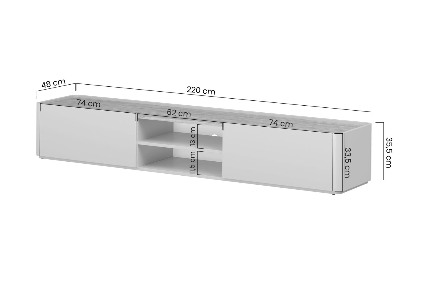 TV skapis Elva 220/35.5/48 cm Eikalipts / Baltijas kāpu ozols - N1 Home