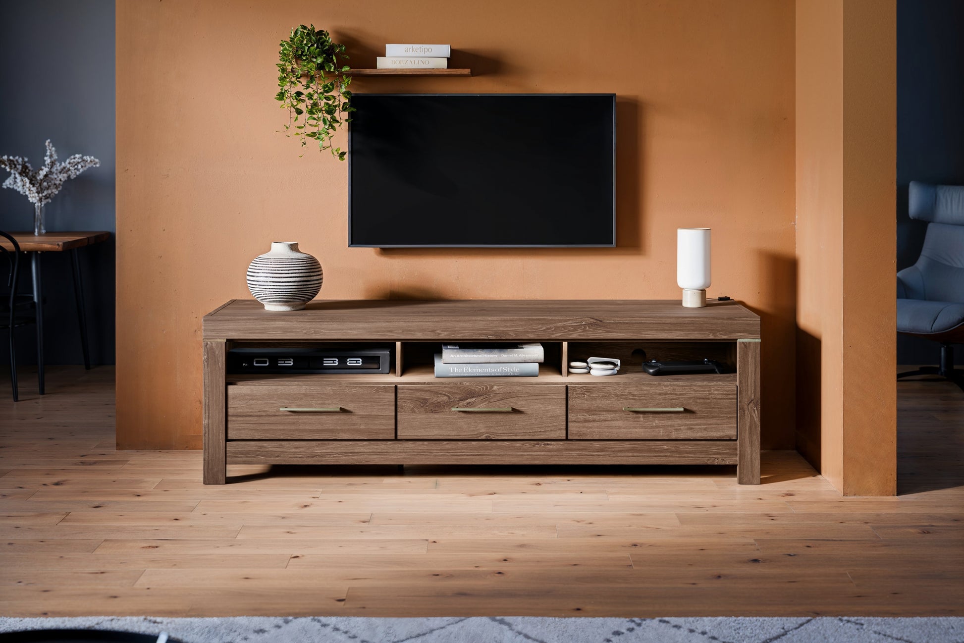 TV skapis ar atvilktnēm Geri 200/60/54 cm rosīgs ozols - N1 Home