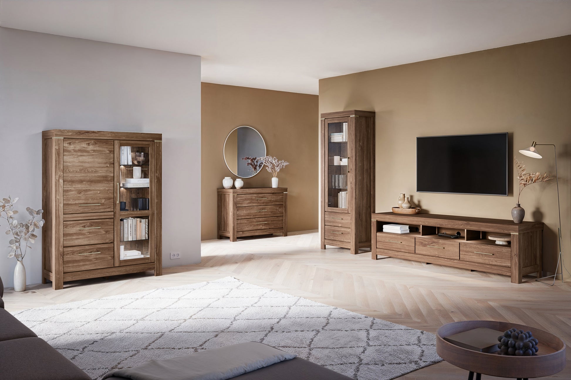 TV skapis ar atvilktnēm Geri 200/60/54 cm rosīgs ozols - N1 Home