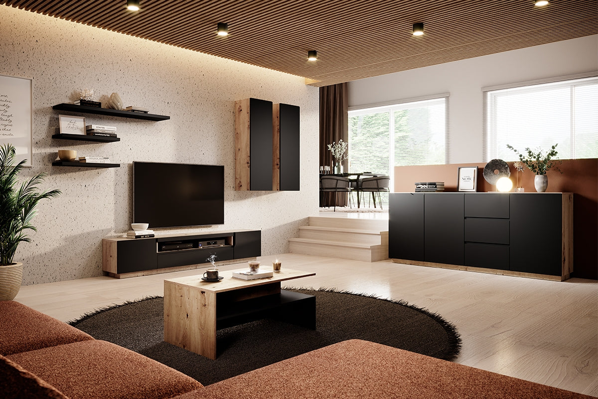 TV skapis LOFT 200/41/37 cm melns/dabīgs - N1 Home