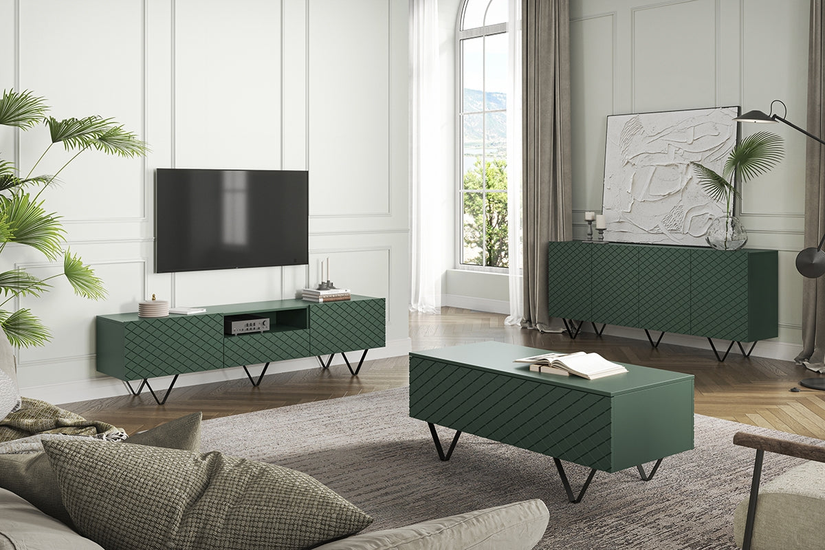 LUKKA RTV kumode 190/51/42  melnas kājas/olives - N1 Home