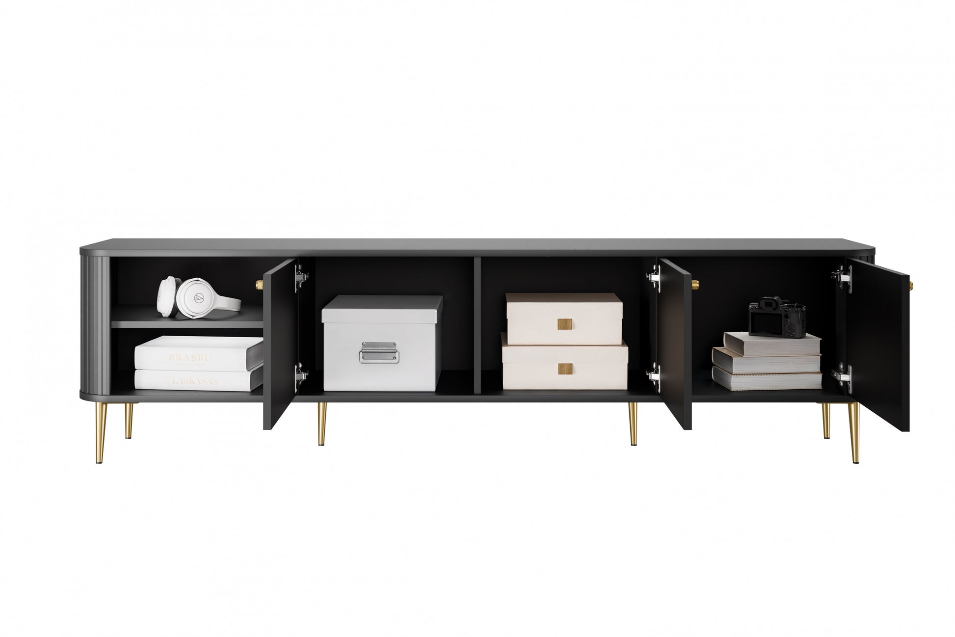 TV skapis Vespa  187/51/38 cm melns/zelts - N1 Home