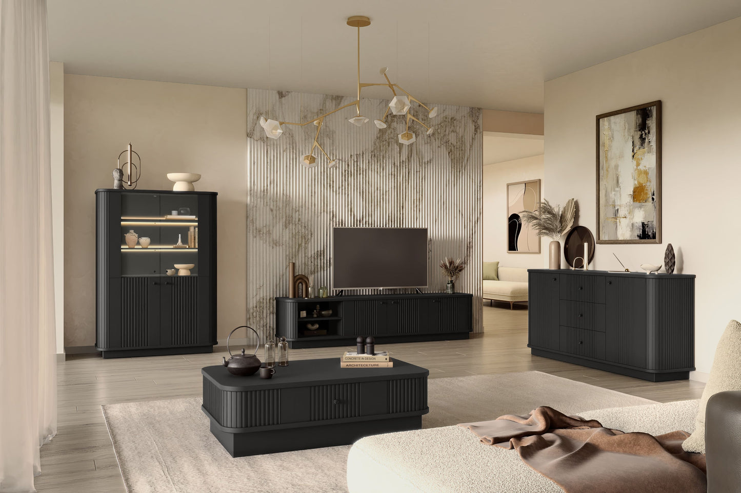 TV skapis Vespa 187/43/38 cm melns/melns - N1 Home