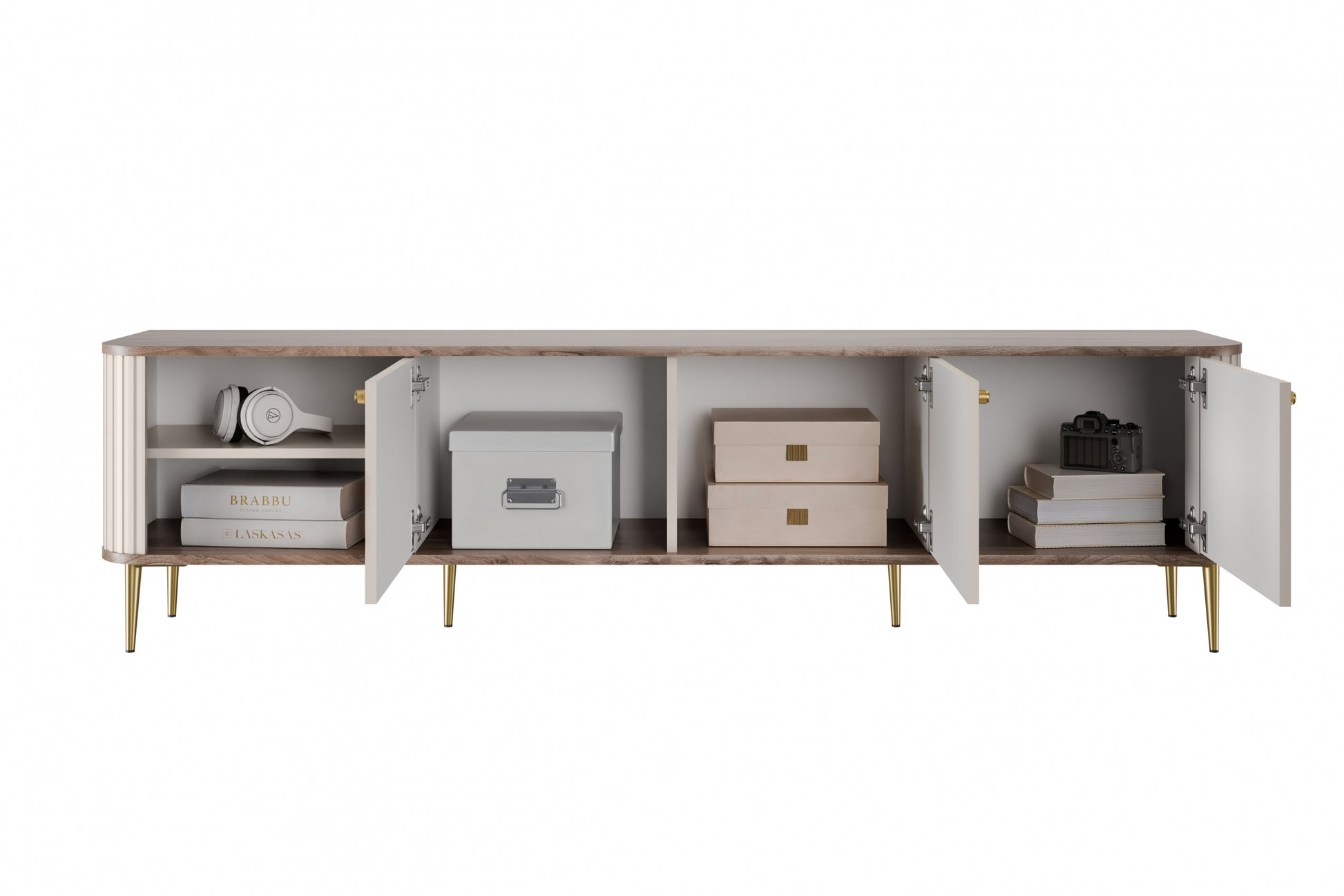 TV skapis Vespa  187/51/38 cm kašmirs/rieksts/zelts - N1 Home