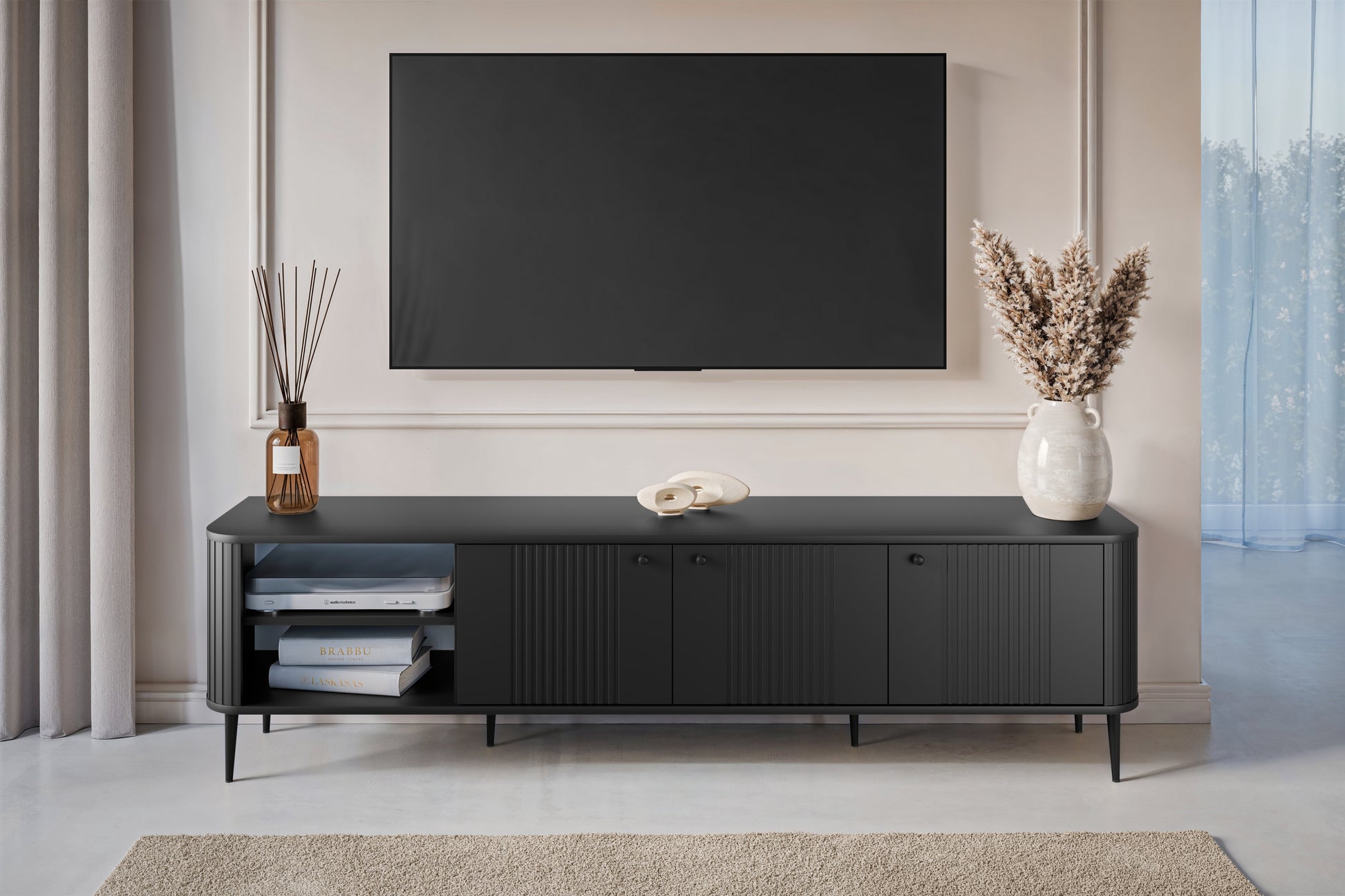 TV skapis Vespa  187/51/38 cm melns/melns - N1 Home