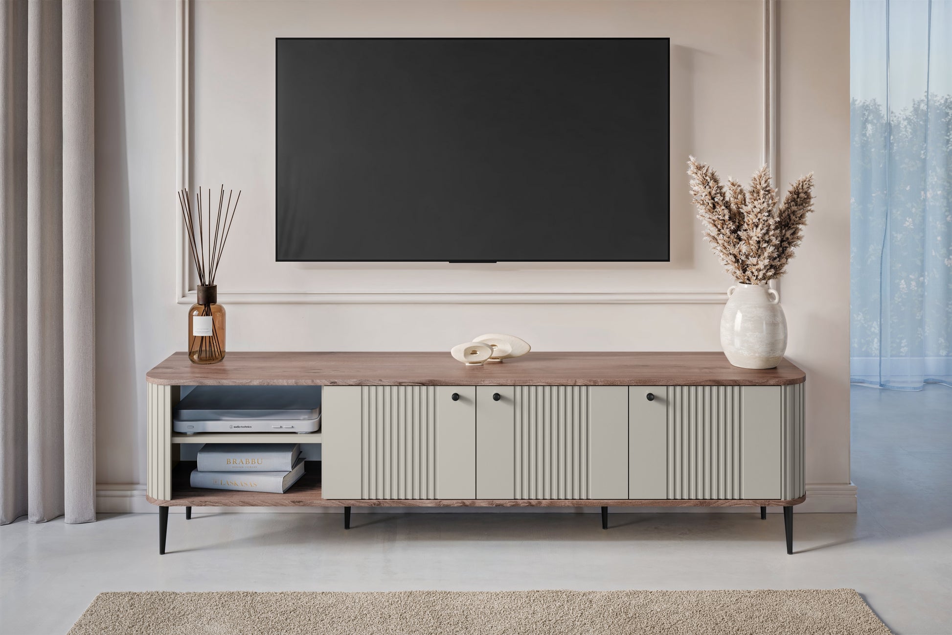 TV skapis Vespa  187/51/38 cm kašmirs/rieksts/melns - N1 Home