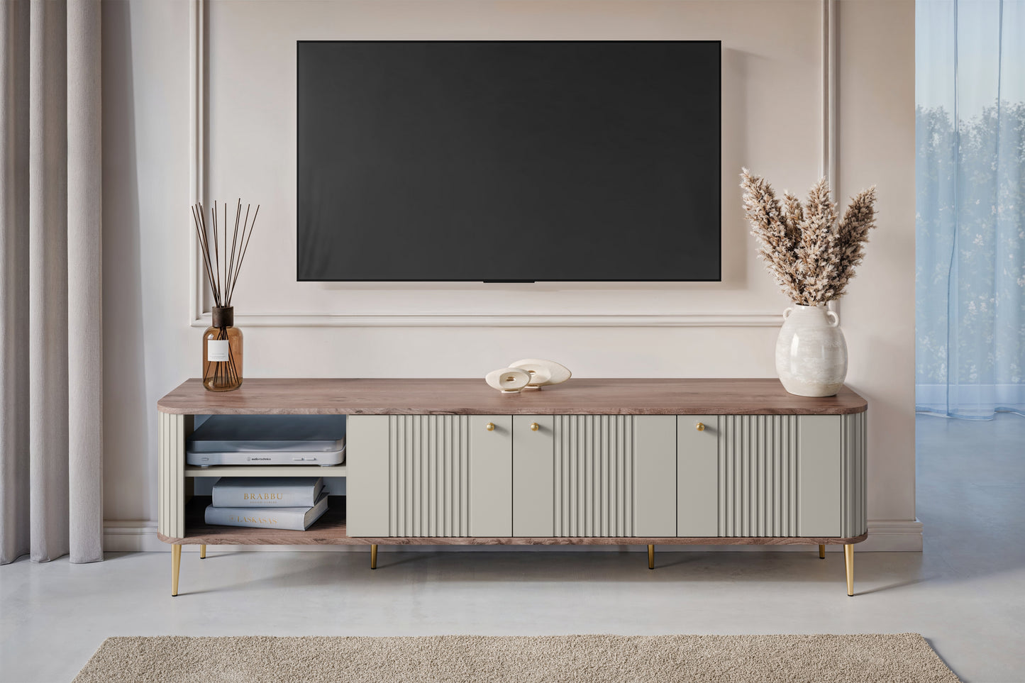 TV skapis Vespa  187/51/38 cm kašmirs/rieksts/zelts - N1 Home