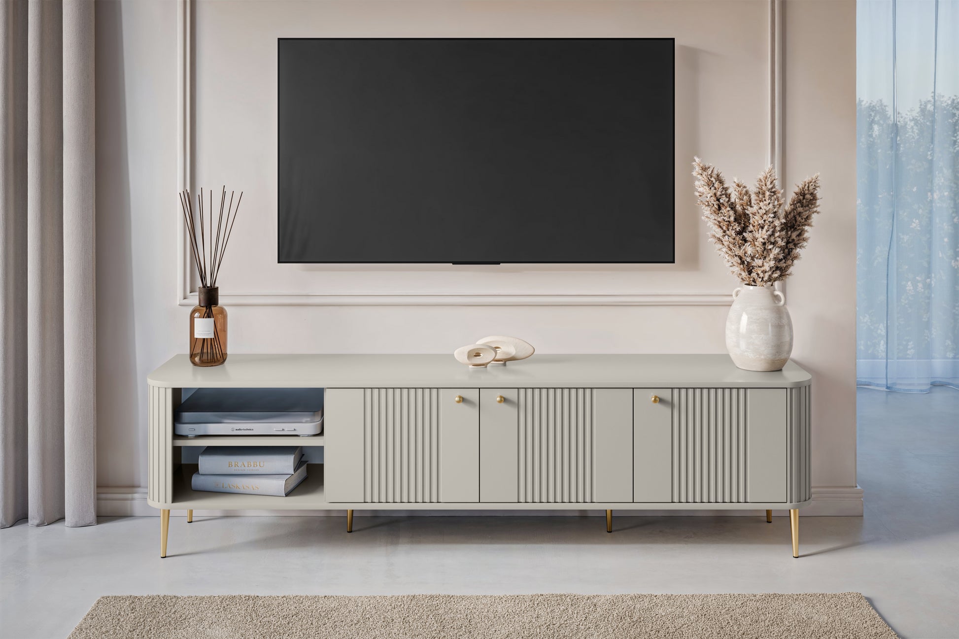 TV skapis Vespa  187/51/38 cm kašmirs/zelts - N1 Home