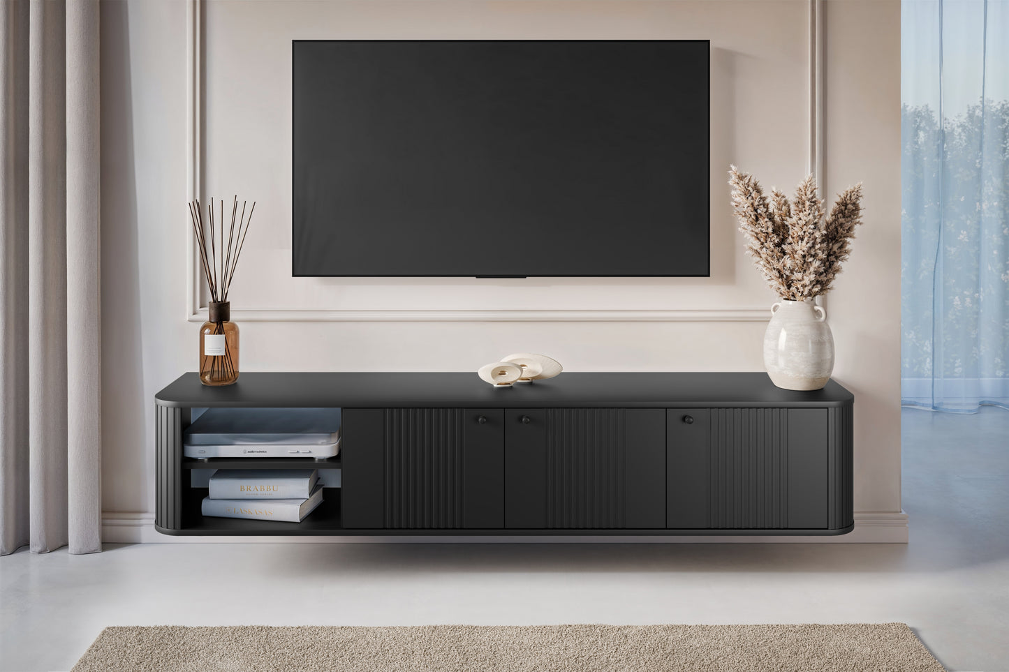 TV skapis Vespa  187/36/38 cm melns/melns - N1 Home