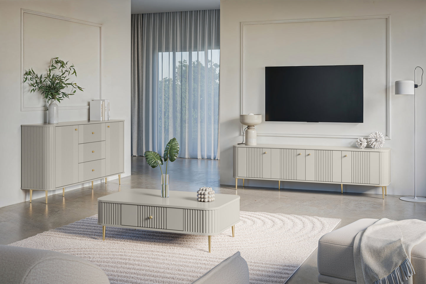 TV skapis Vespa 187/51/38 cm kašmirs/zelts - N1 Home