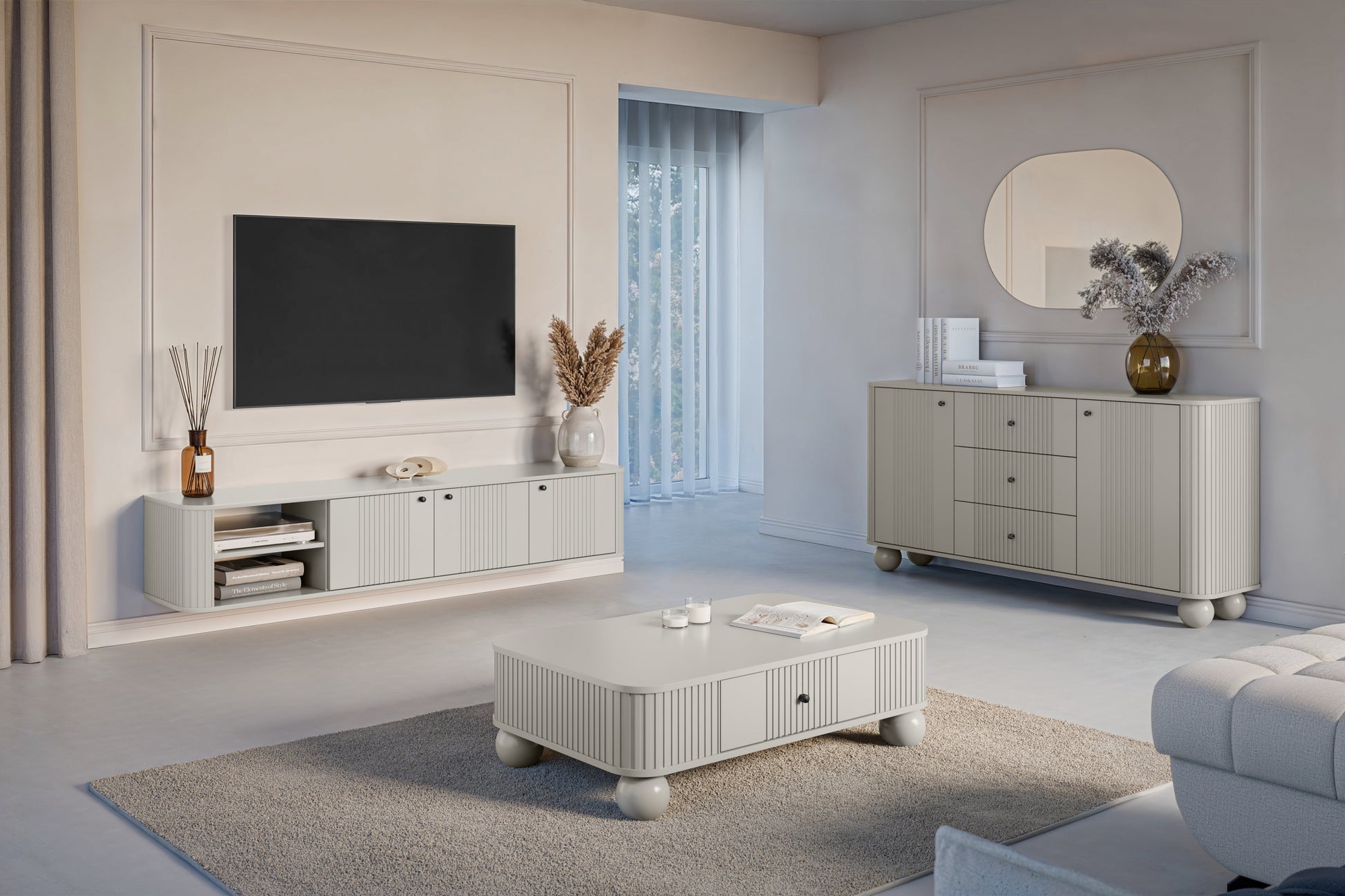 TV skapis Vespa  187/36/38 cm kašmirs/melns - N1 Home