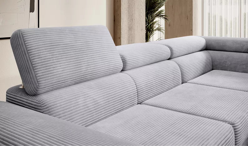 VILSTEV L-formas stūra dīvāns ar gulēšanas funkciju, ar konteineru, gaiši pelēks velvets, kreisa/laba puse - N1 Home