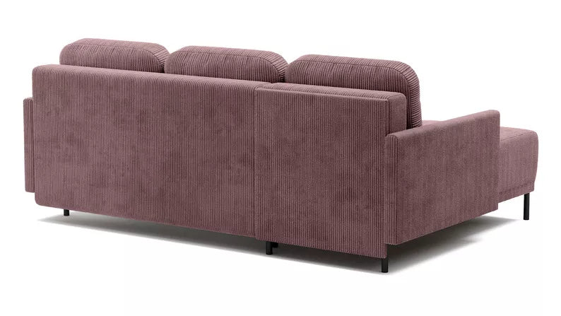 NOMIEL L-formas izvelkamais stūra dīvāns ar konteineru, universāls ceriņkrāsas velvets - N1 Home