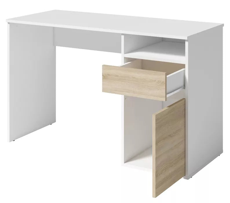 CILA Rakstāmgalds ar atvilktni un skapi 120 cm, balts / sonoma ozols - N1 Home