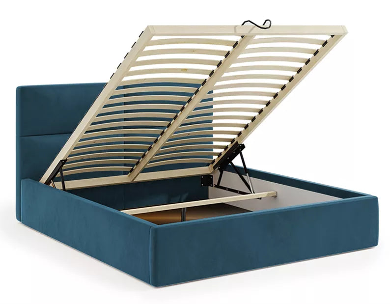 MAHEL Polsterēta gulta 140/160/180x200 cm ar glabātuvi, zils samts - N1 Home