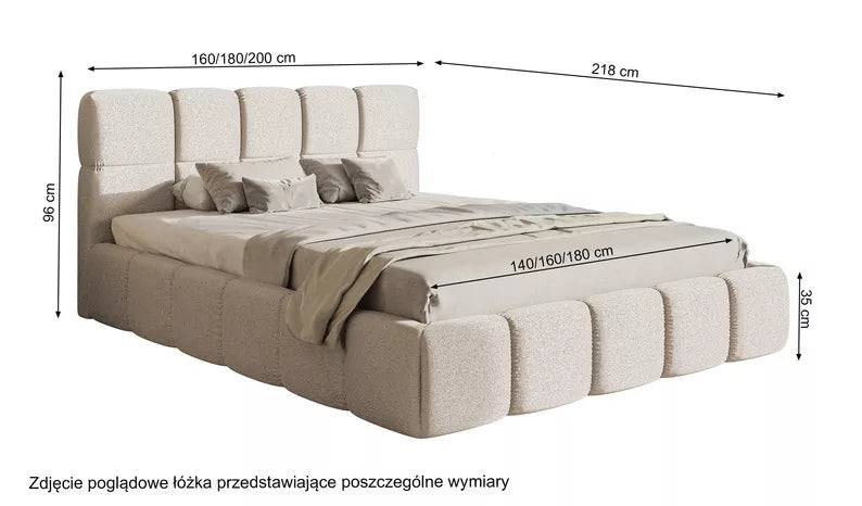 CLOD Mīkstā gulta 140/160/180/200 x 200 cm ar glabātuvi, gaiši pelēks hidrofobs šenils - N1 Home