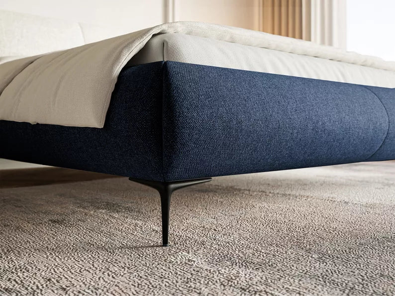 VALEO Polsterēta gulta 140/160/180x200 cm, tumši zila hidrofoba bize, melnas kājas - N1 Home