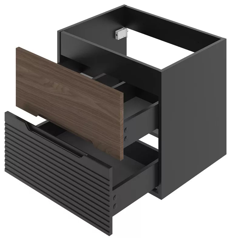 VELAV Vannas istabas skapis ar darba virsmu un plauktiem, 80 cm, rievota priekšpuse, matēts melns / riekstkoks - N1 Home