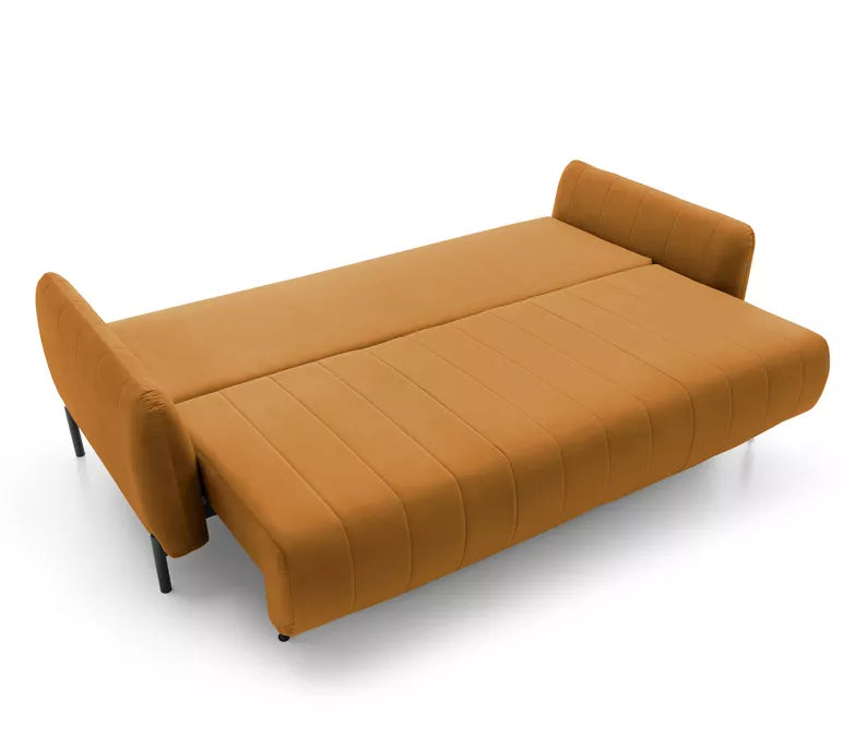 LEVA Vara trīsvietīgs dīvāns ar konteineru, no hidrofobiskā velūra auduma, melnām kājām - N1 Home