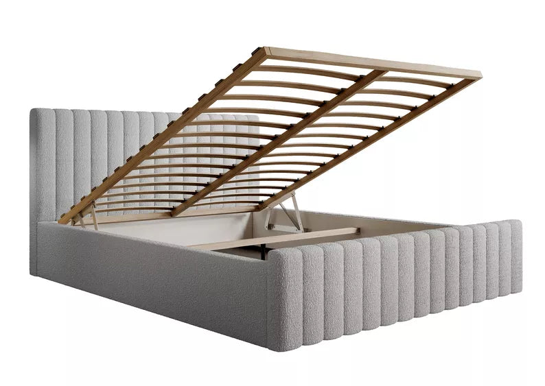 MONERA Mīkstā gulta 140/160/180x200 cm, pelēka, ar konteineru, melnas kājas - N1 Home