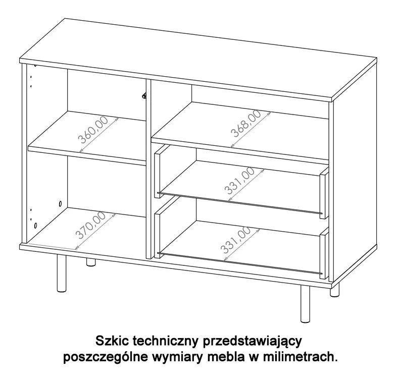 BLAZKA Viendurvju kumode, 107 cm, ar divām atvilktnēm un plauktu, matēti melnas līstes - N1 Home