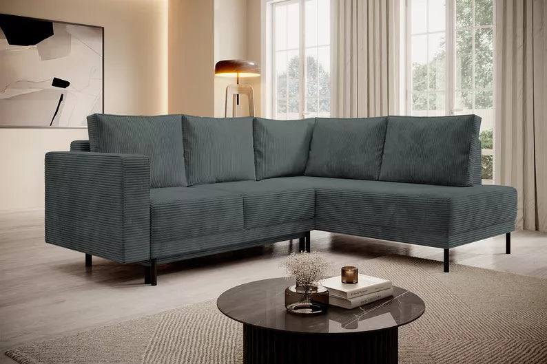 RIO Stūra dīvāns ar gulēšanas funkciju, ar konteineru, pelēks velvets, kreisa/laba puse - N1 Home