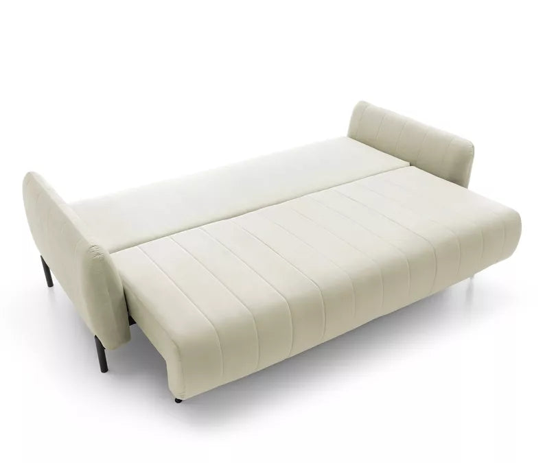 LEVA Krēmkrāsas trīsvietīgs dīvāns ar konteineru, no hidrofobiskā velūra auduma, melnām kājām - N1 Home