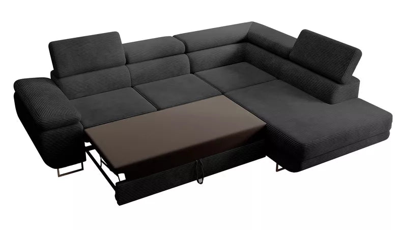 VILSTEV L-formas stūra dīvāns ar gulēšanas funkciju, ar konteineru, melns velvets, kreisa/laba puse - N1 Home