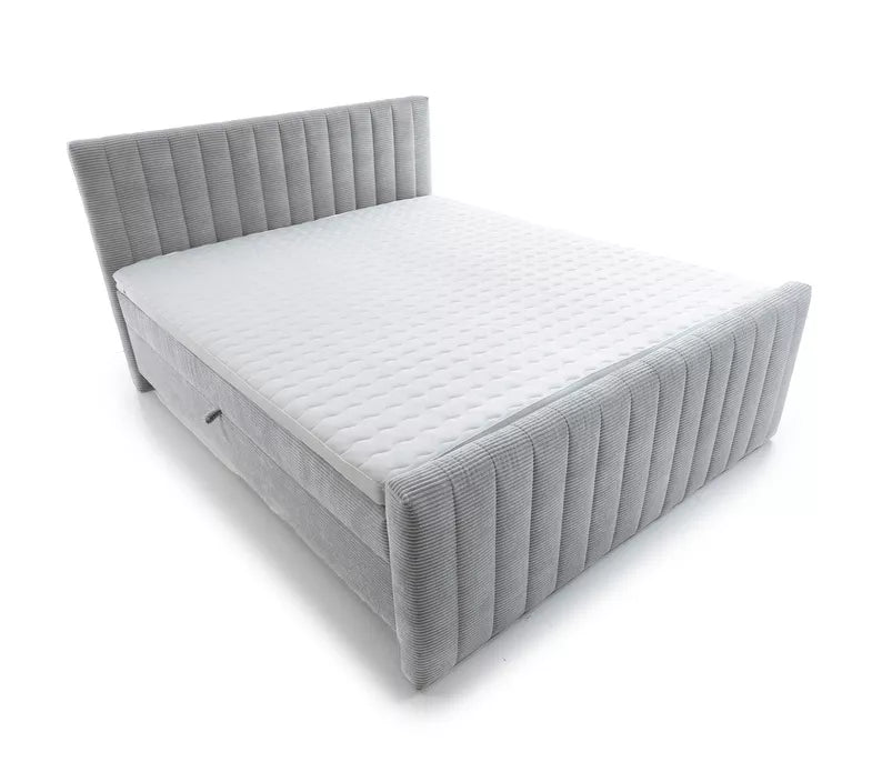 BINOLULA Kontinentālā gulta 1160/80x200 cm ar matraci un konteineriem, gaiši pelēks velvets - N1 Home