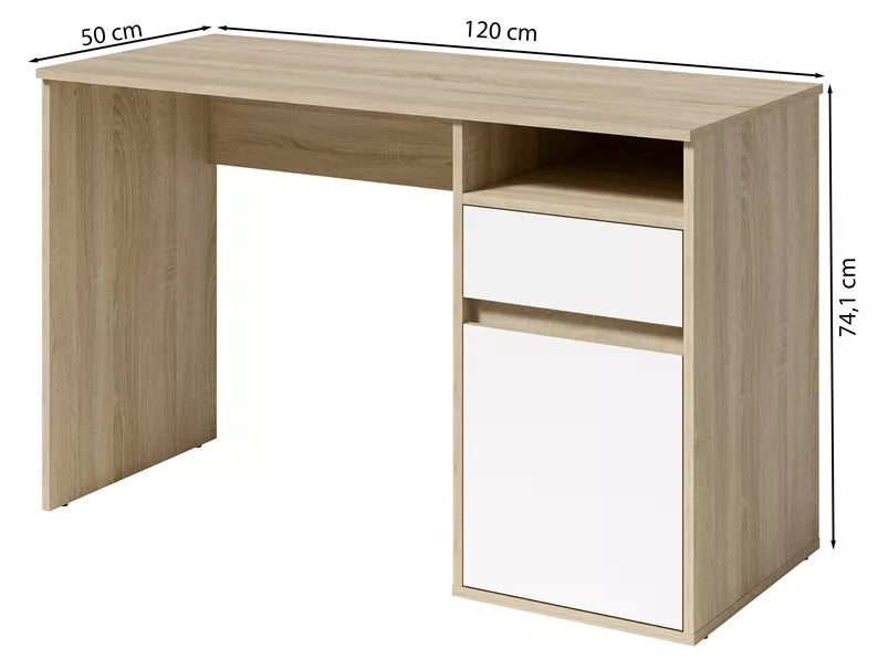 CILA Rakstāmgalds ar atvilktni un skapi 120 cm, sonoma ozols / balts - N1 Home
