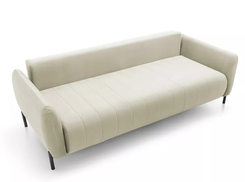 LEVA Krēmkrāsas trīsvietīgs dīvāns ar konteineru, no hidrofobiskā velūra auduma, melnām kājām - N1 Home