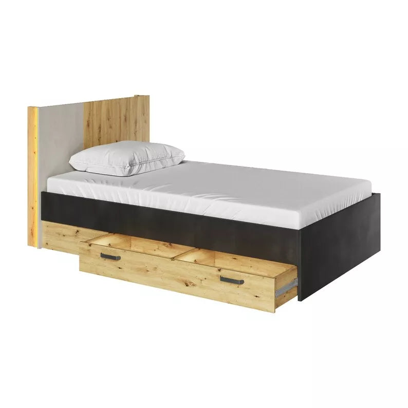 KUB Gulta ar divām atvilktnēm, amatnieka ozols, 120x200 cm - N1 Home