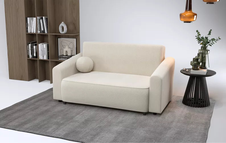 VIOSTE Divvietīgs dīvāns, 130 cm, ar glabātuvi, krēmkrāsas hidrofobs šenils - N1 Home